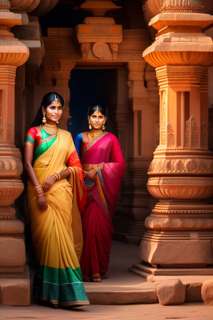 Beautiful Hampi with people in market in olden day